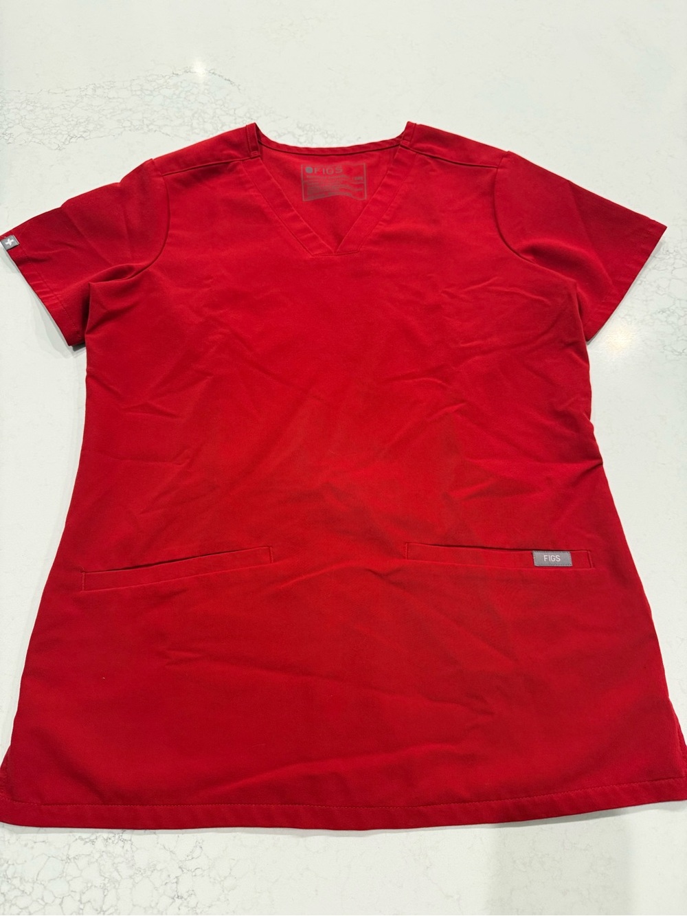Figs Red V-Neck Short Sleeve Medical Scrub Top